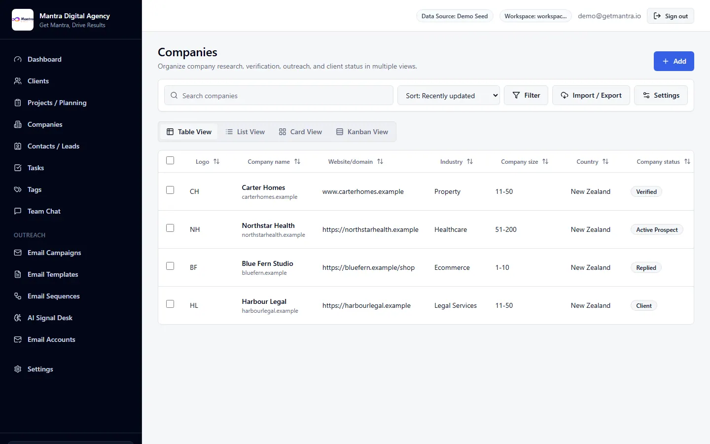 Local Lead Radar-style CRM workflow preview